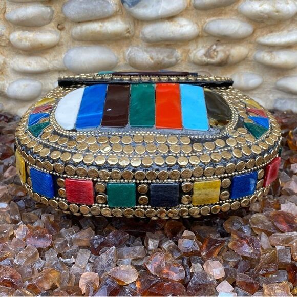 NWOT Ramla Multicolored Crossbody/Clutch Bag w/Mosaic Stones Handmade in Moracco - Picture 5 of 8